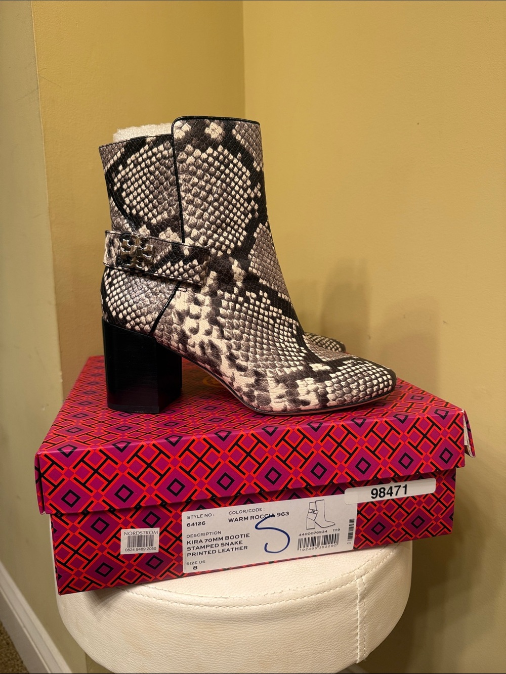 Tory Burch Snake-Print Ankle Boot in Black and White